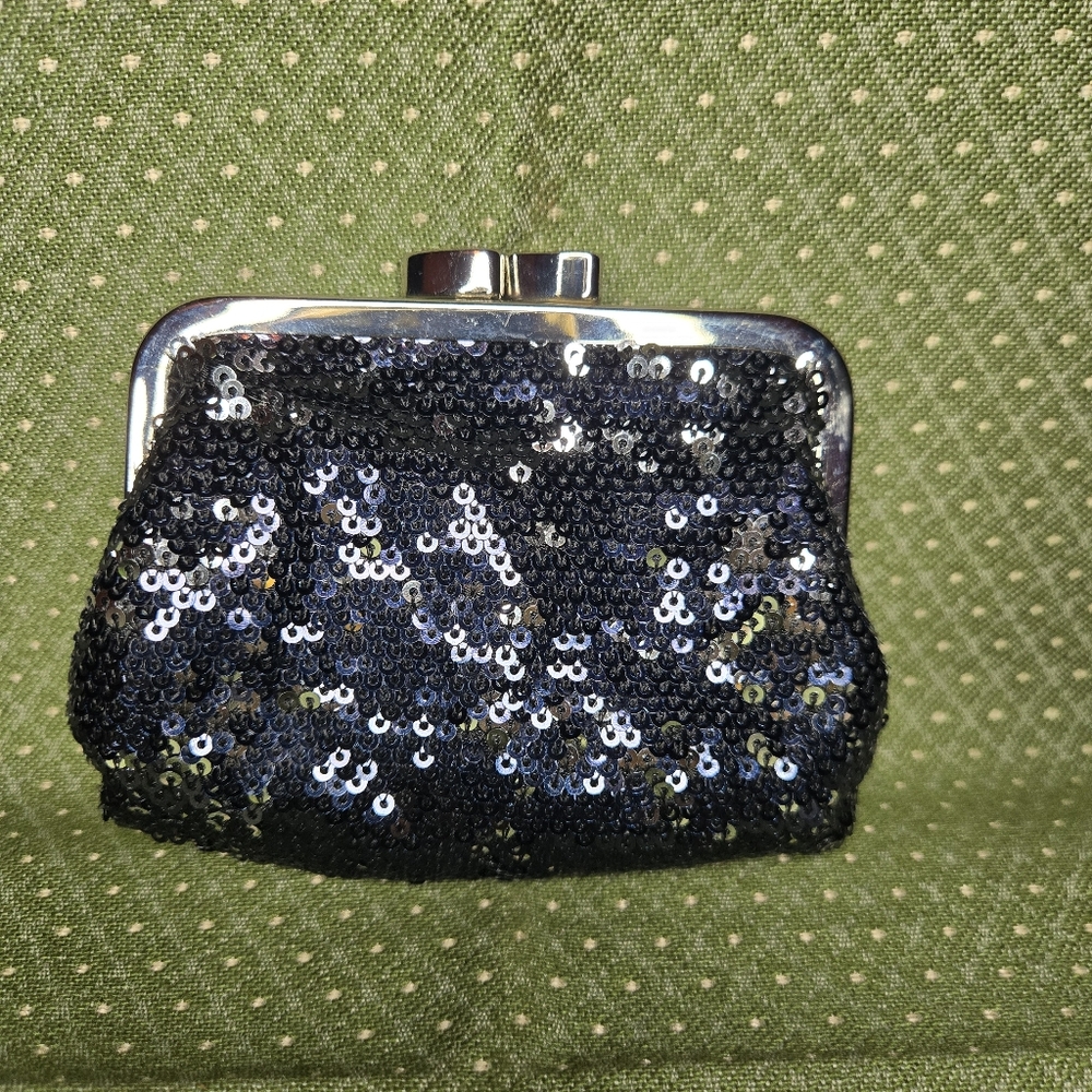 Victoria's Secret Elegant Black Sequin Coin Purse With Kisslock